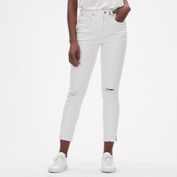 Gap High Rise True Skinny Jeans - White Distressed with Raw Hem Size 29 - Picture 3 of 15